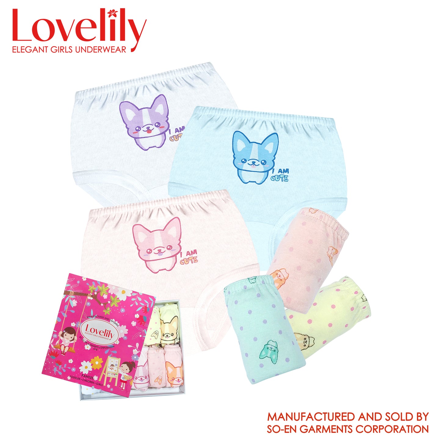 Lovelily Girls 12 in 1 Adorable Puppy Cotton Rich Inside Panty